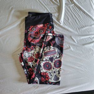CVG Sugar Skull Spider Web& Roses Crop Leggins